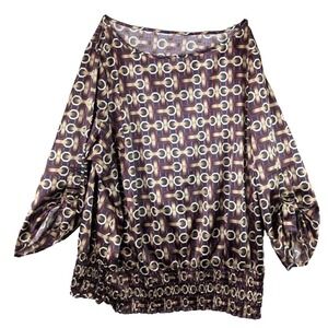 Womens Blouse Off Shoulder Top Chain Abstract Satin Cottagecore Stretch Size 3X?
